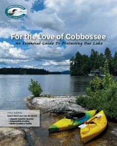 For the love of Cobbossee Lake Health guide cover showing two kayaks on picnic rock