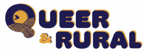 Queer and Rural logo with navy blue and gold